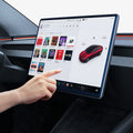 AGL07152 - Model 3 (2024-2025) Highland Screen Protector GLAS.tR EZ Fit | Anti-Glare Highland in Clear Matte showing  hand touching the screen