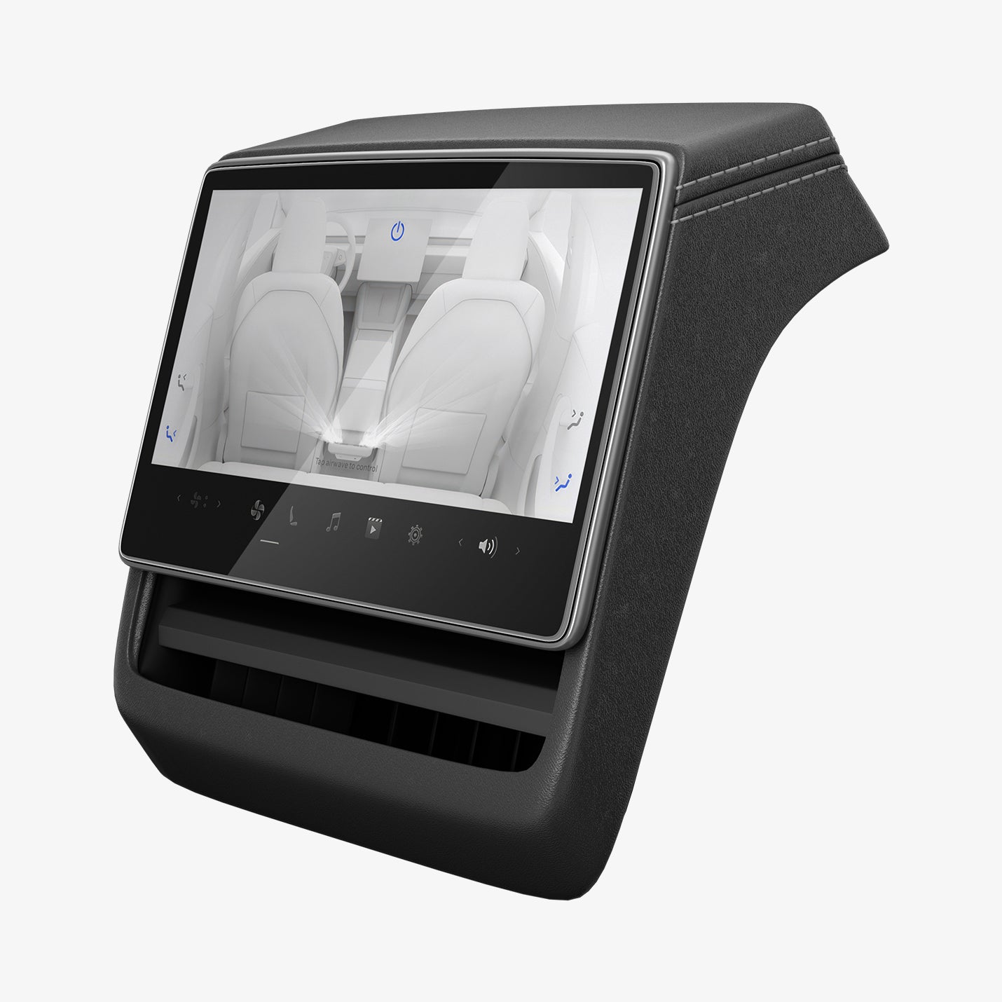 AGL07586 - Tesla Model 3 (2024) Screen Protector Glas.tR SLIM Anti-Glare (Rear) in Clear showing the front and partial side of a screen attached to an air vent 