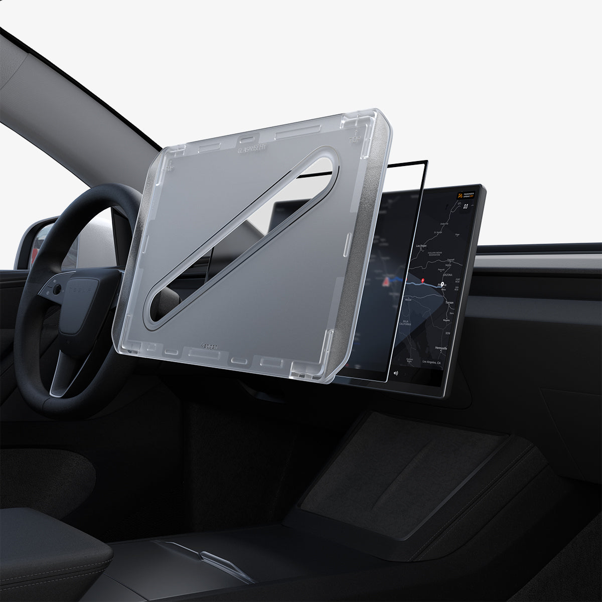 AGL10819 - Model Y Juniper (2025+) Screen Protector GLAS.tR EZ Fit | Anti-Glare 16 inch showing the installed screen protector