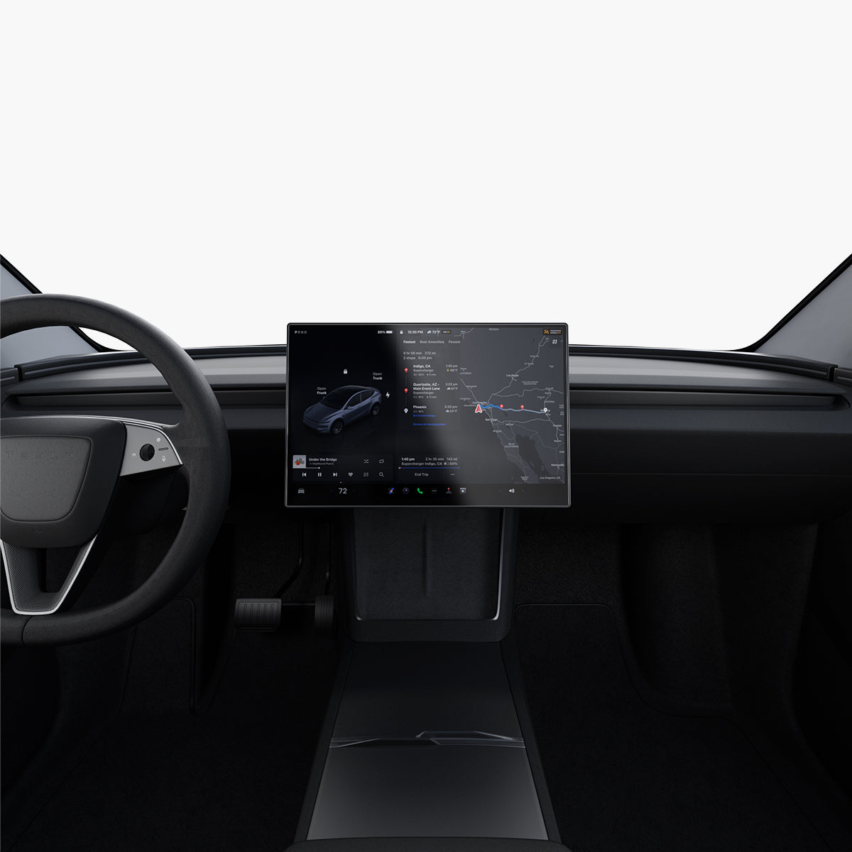 AGL10819 - Model Y Juniper (2025+) Screen Protector GLAS.tR EZ Fit | Anti-Glare 16 inch showing the front of the monitor with installed screen protector