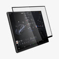 AGL10820 - Model Y Juniper (2025+) Screen Protector GLAS.tR EZ Fit | 16 inch showing the screen protector hovering in front of the screen monitor