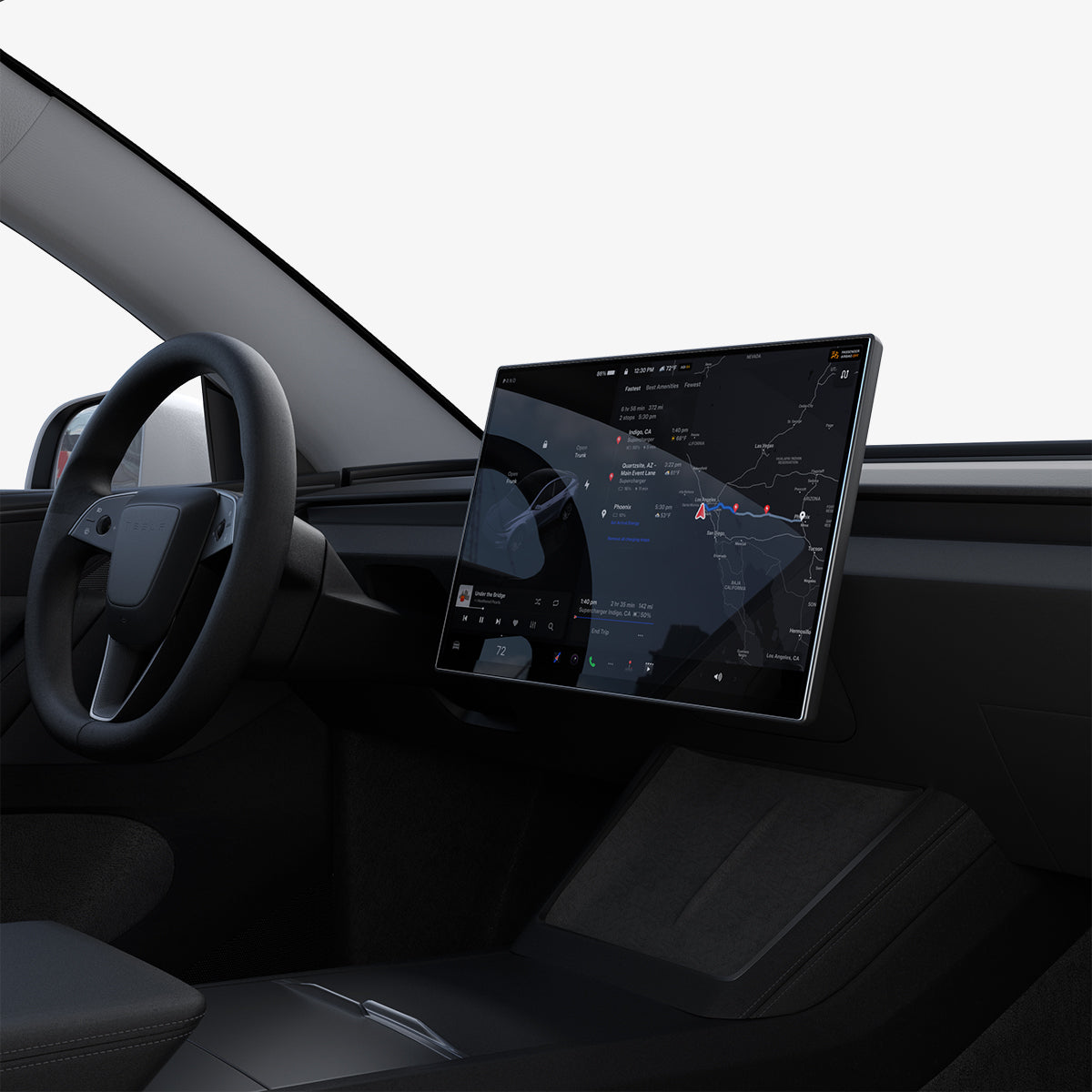 AGL10820 - Model Y Juniper (2025+) Screen Protector GLAS.tR EZ Fit | 16 inch showing the side of the monitor with installed screen protector