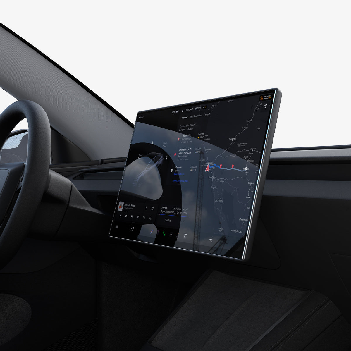 AGL10820 - Model Y Juniper (2025+) Screen Protector GLAS.tR EZ Fit | 16 inch showing the side of the monitor with installed screen protector