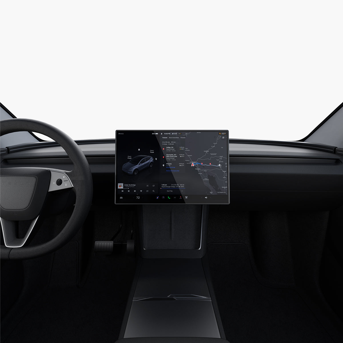 AGL10820 - Model Y Juniper (2025+) Screen Protector GLAS.tR EZ Fit | 16 inch showing the front of the monitor with installed screen protector