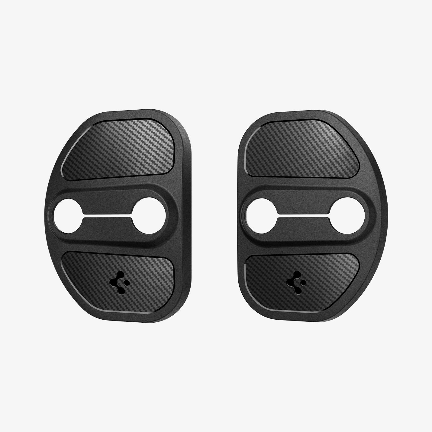 ACP07123 - Tesla Model Y & 3 Door Lock Cover TO320 in Black showing the front of two lock covers