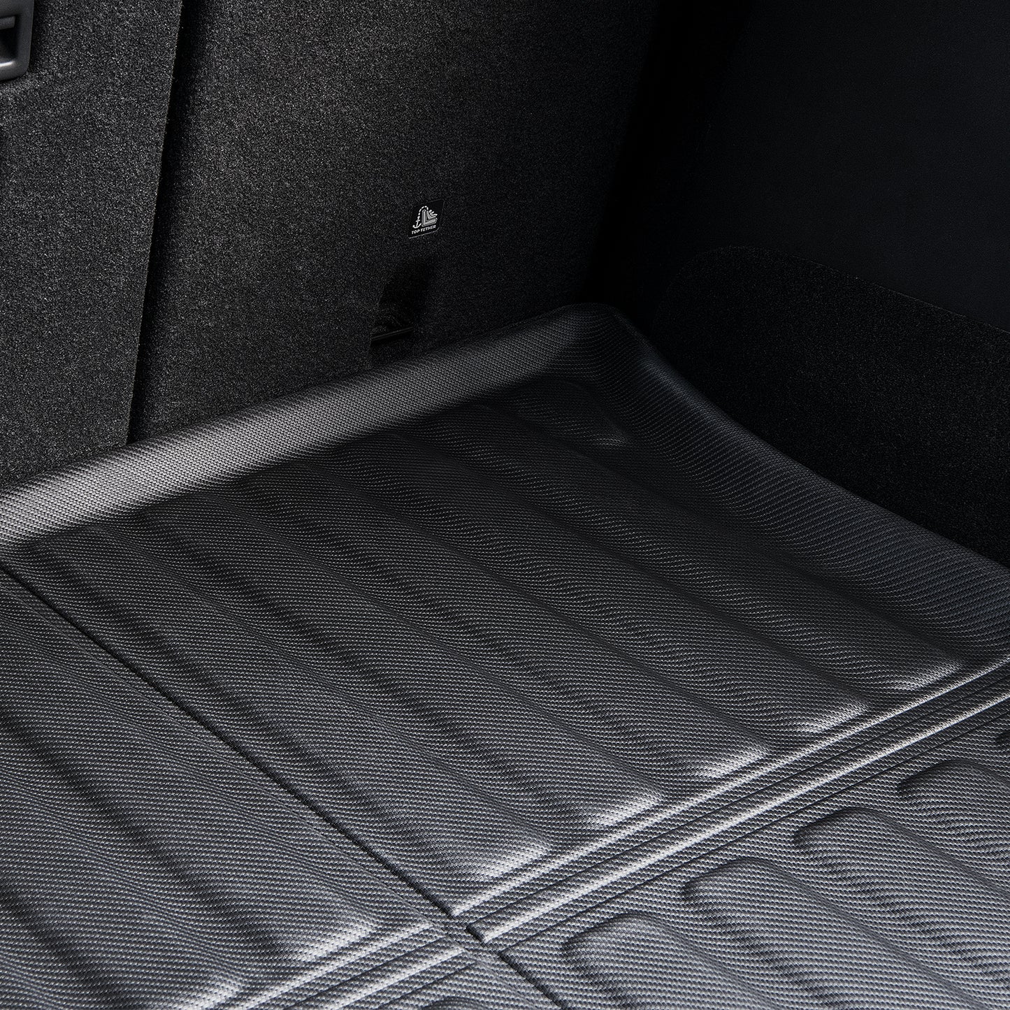 ACP06530 - Tesla Model Y Rear Trunk Mat TL20-Y in Black showing the mat installed on the cars trunk
