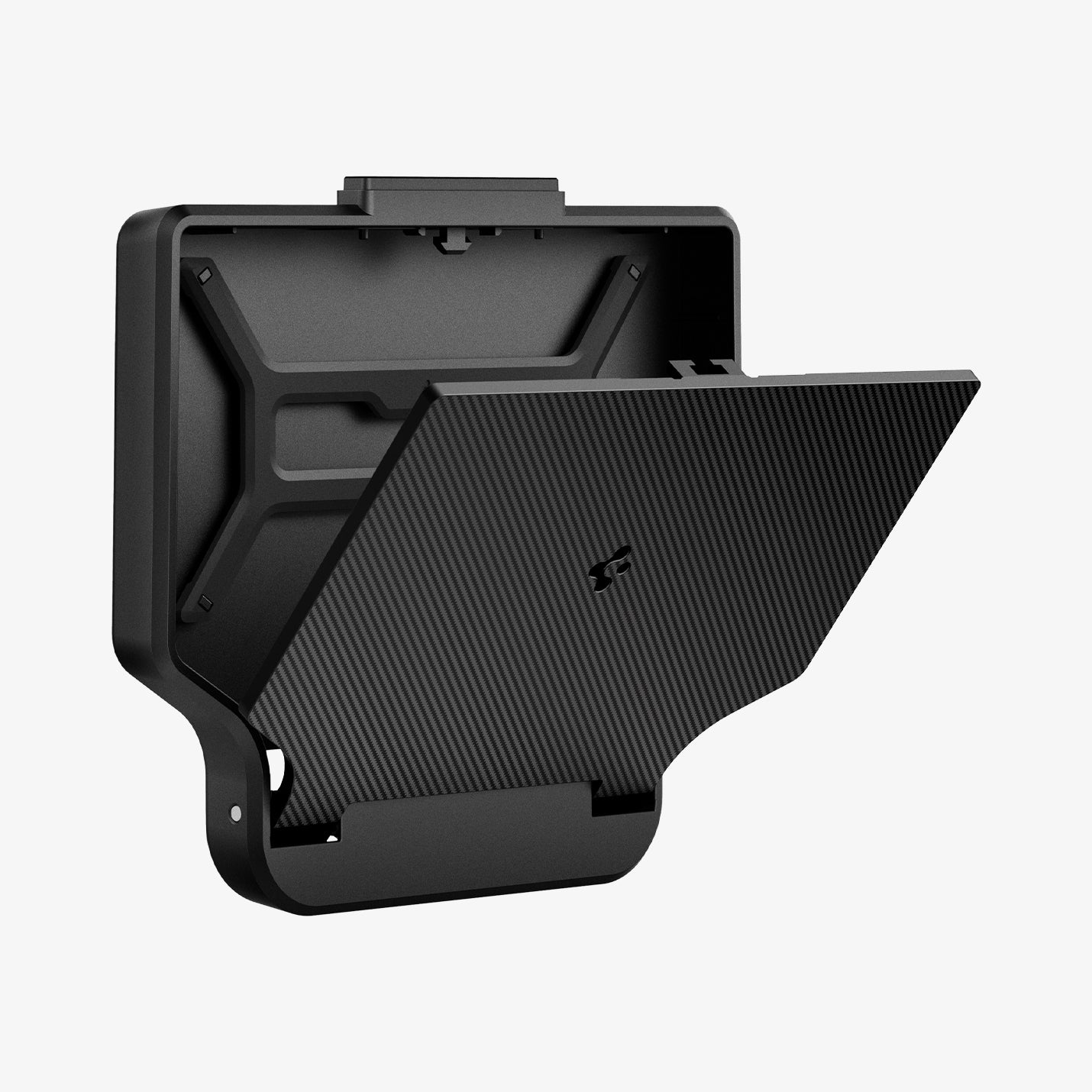 ACP07408 - Tesla Model Y 2025 Refresh & 3 Highland - Center Console Hidden Storage Box showing the side and top with storage box slightly open