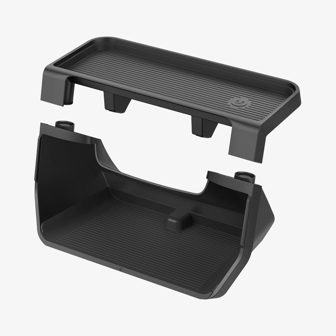 ACP07280 - Tesla Model Y & 3 Under Screen Organizer TO227 in Black showing the top layer detached from the bottom inner layer of the organizer