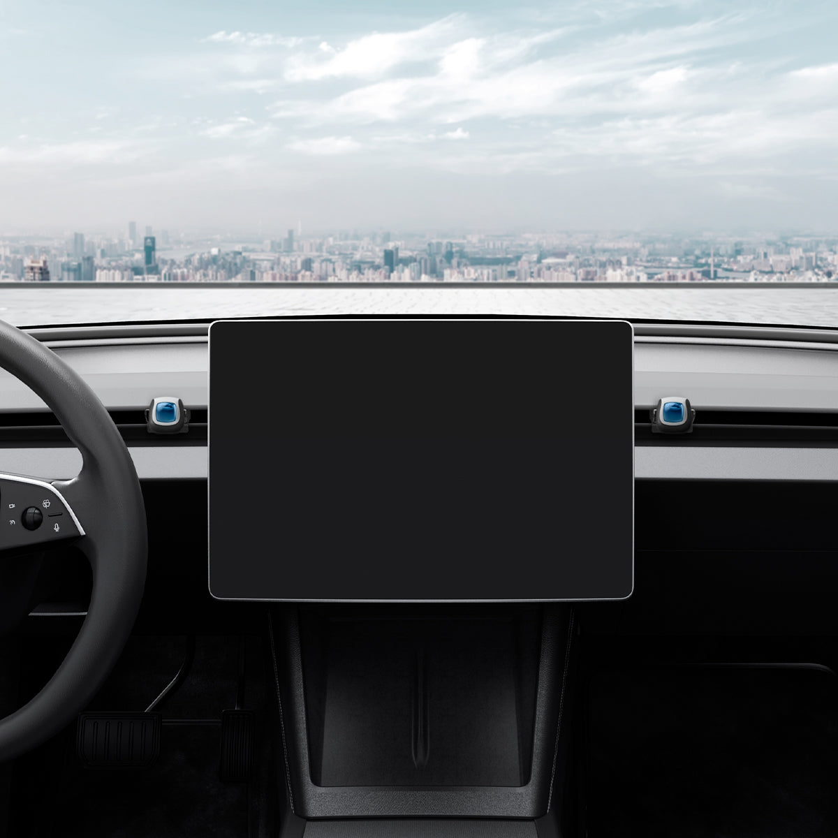 ACP08262 - Tesla Model 3 Highland - Freshener Adapter TO230H in Black showing the front, attached to both sides 