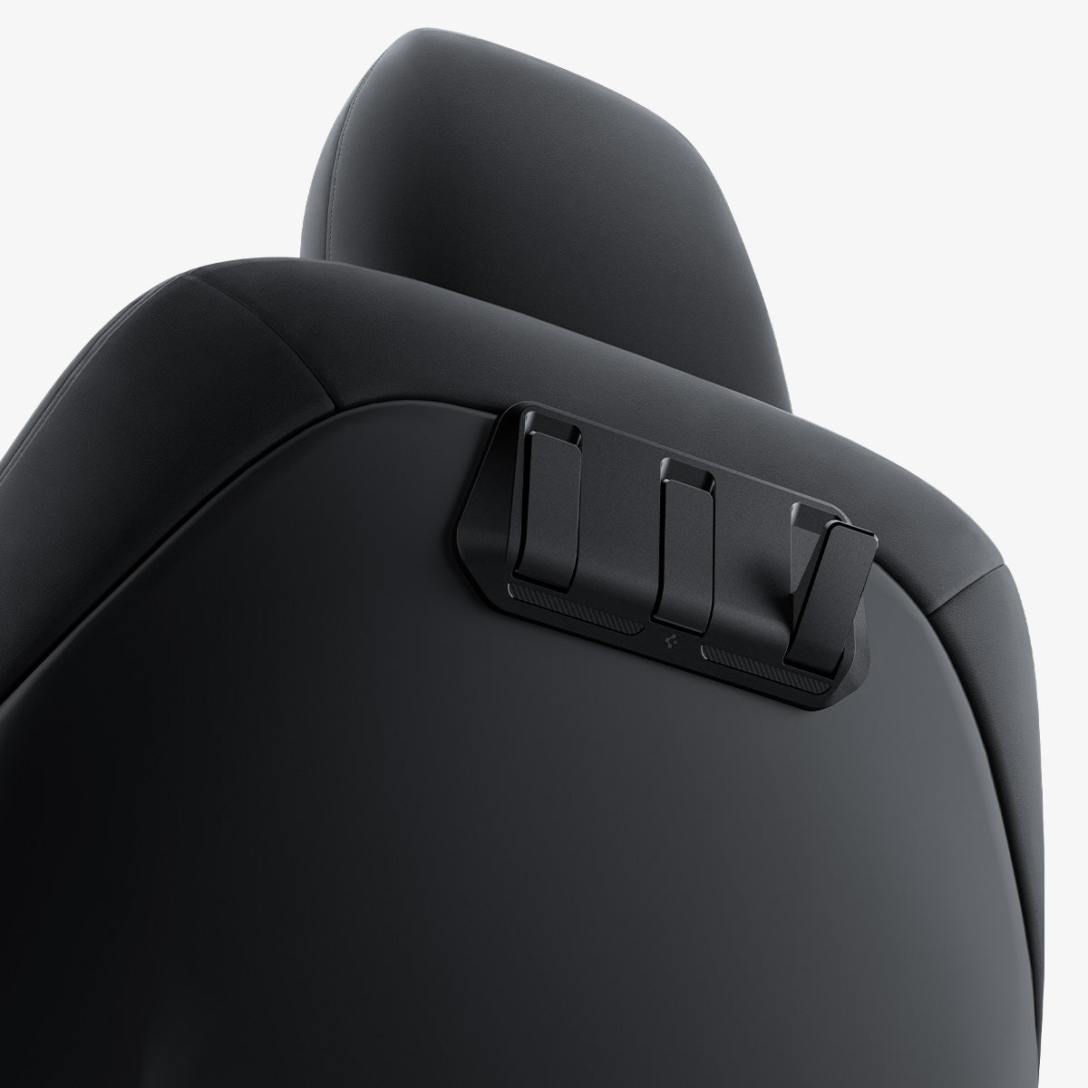 ACP09201 - Tesla Model 3 (2017-2023) Car Seat Hook TO283 in Black showing the front, partial side and bottom, while one of hook partially open