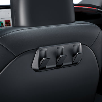 ACP09201 - Tesla Model 3 (2017-2023) Car Seat Hook TO283 in Black showing the front partial side installed at the back of the driver's seat