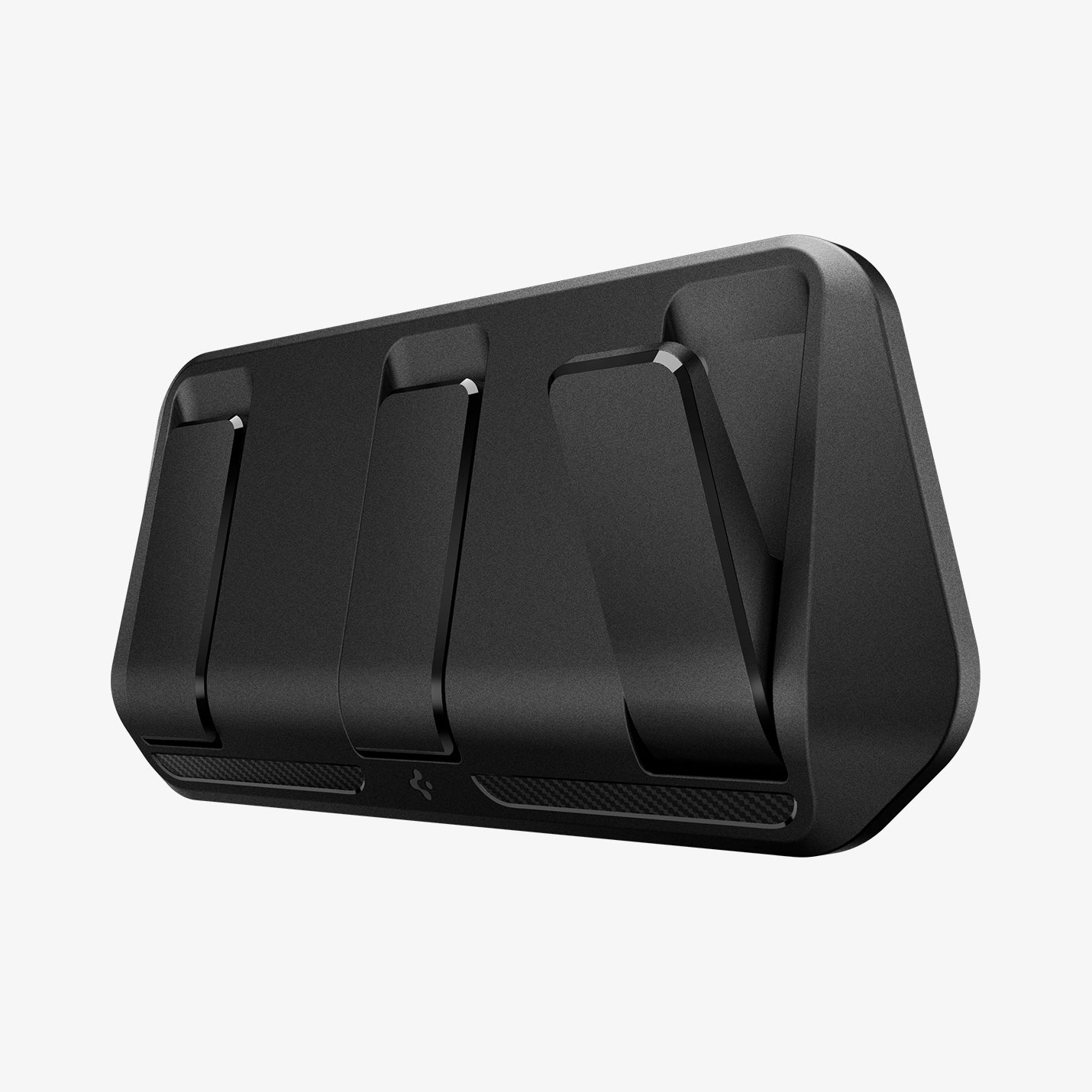 ACP09201 - Tesla Model 3 (2017-2023) Car Seat Hook TO283 in Black showing the front, partial side and bottom, one of the hook partially open