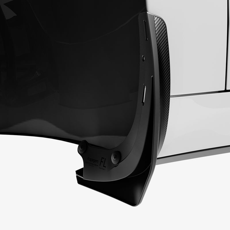 ACP04511 - Tesla Model 3 WeatherBloc Mud Flaps showing the inside with mud flaps installed
