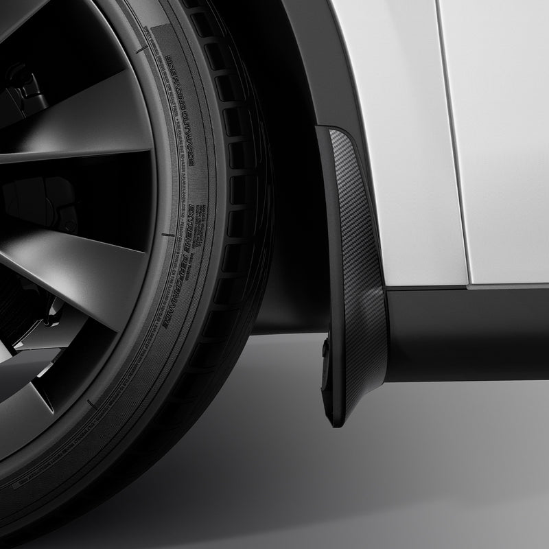 ACP04512 - Tesla Model Y WeatherBloc Mud Flaps showing the inside with mud flaps installed