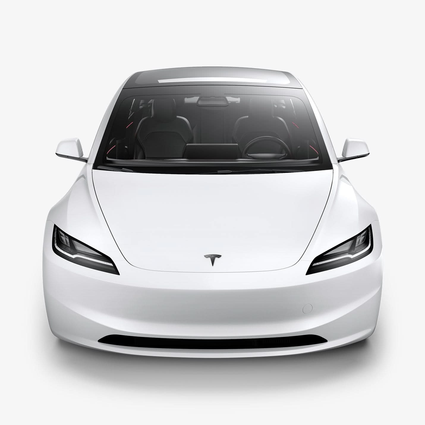 ACP08548 - Tesla Model 3 Highland Front Emblem Logo Cover TO321H in Carbon showing the front of tesla with the emblem attached