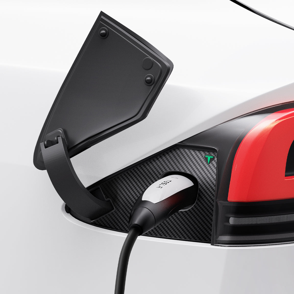 AFL07573 - Tesla Model X Charging Port Protective Film TO422 in Transparency showing the fully installed protective cover