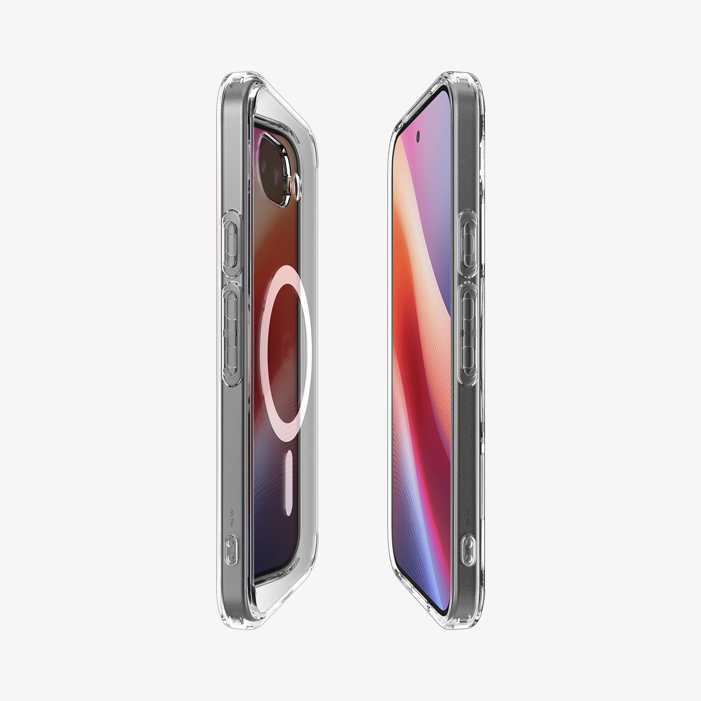 ACS09043 - Pixel 9a Case Ultra Hybrid Metal Ring (MagFit) in Clear White showing the partial back, partial front and sides