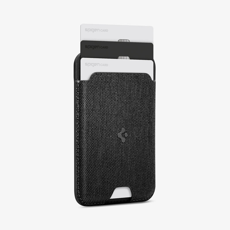 AFA07402 - MagSafe Card Holder Urban Fit (MagFit) in Black showing the front and partial side with 3 cards inserted