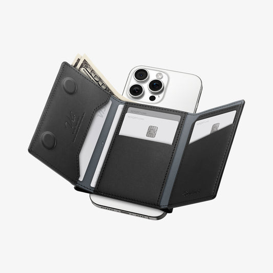AFA09133 - MagSafe Card Holder Valentinus S (MagFit) in Black showing the inner front and sides attached at back of the device