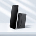 AFA09133 - MagSafe Card Holder Valentinus S (MagFit) in Black showing the front and partial side propped up as a stand in portrait style