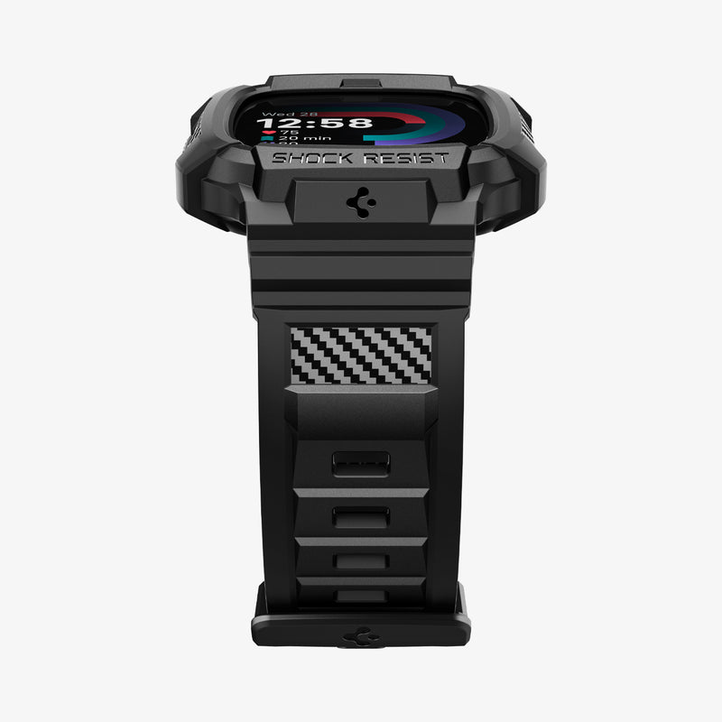 ACS05296 - Fitbit Versa 4 Band Rugged Armor Pro in black showing the bottom and partial front