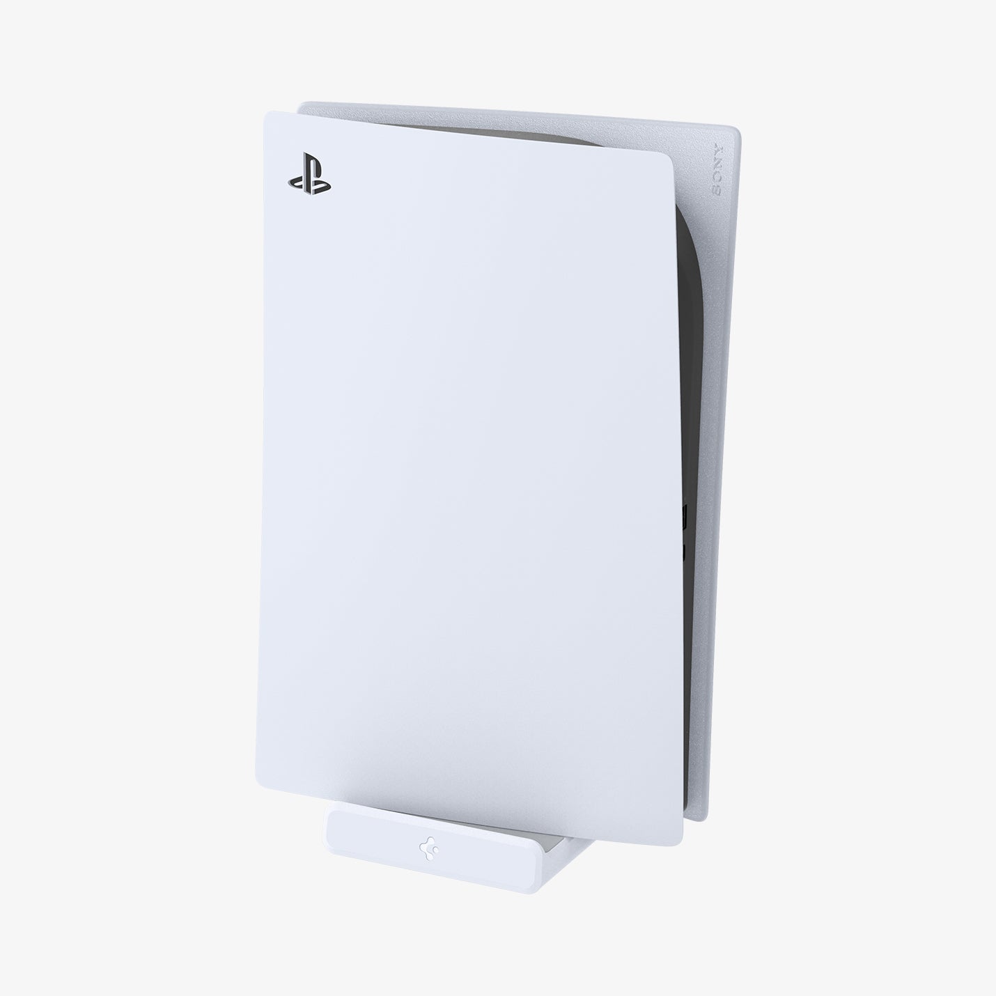 AMP06396 - Playstation 5 Console Mount | VG200 in white showing the front and partial side with PS5 attached
