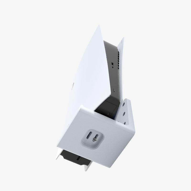 AMP06396 - Playstation 5 Console Mount | VG200 in white showing the bottom and partial side with PS5 attached