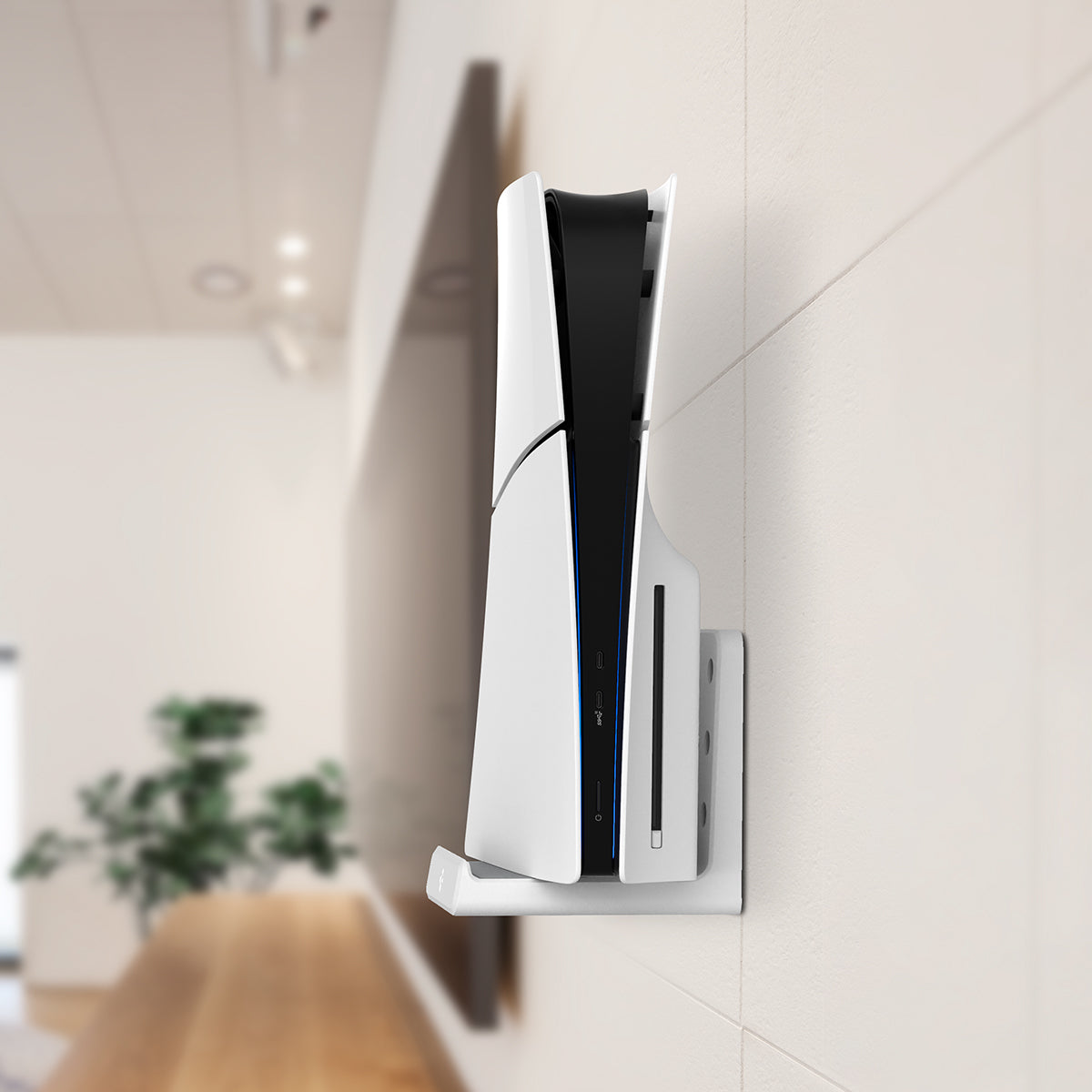 AGP08541 - PlayStation 5 Slim Console Mount VG210 in White showing the partial front and side