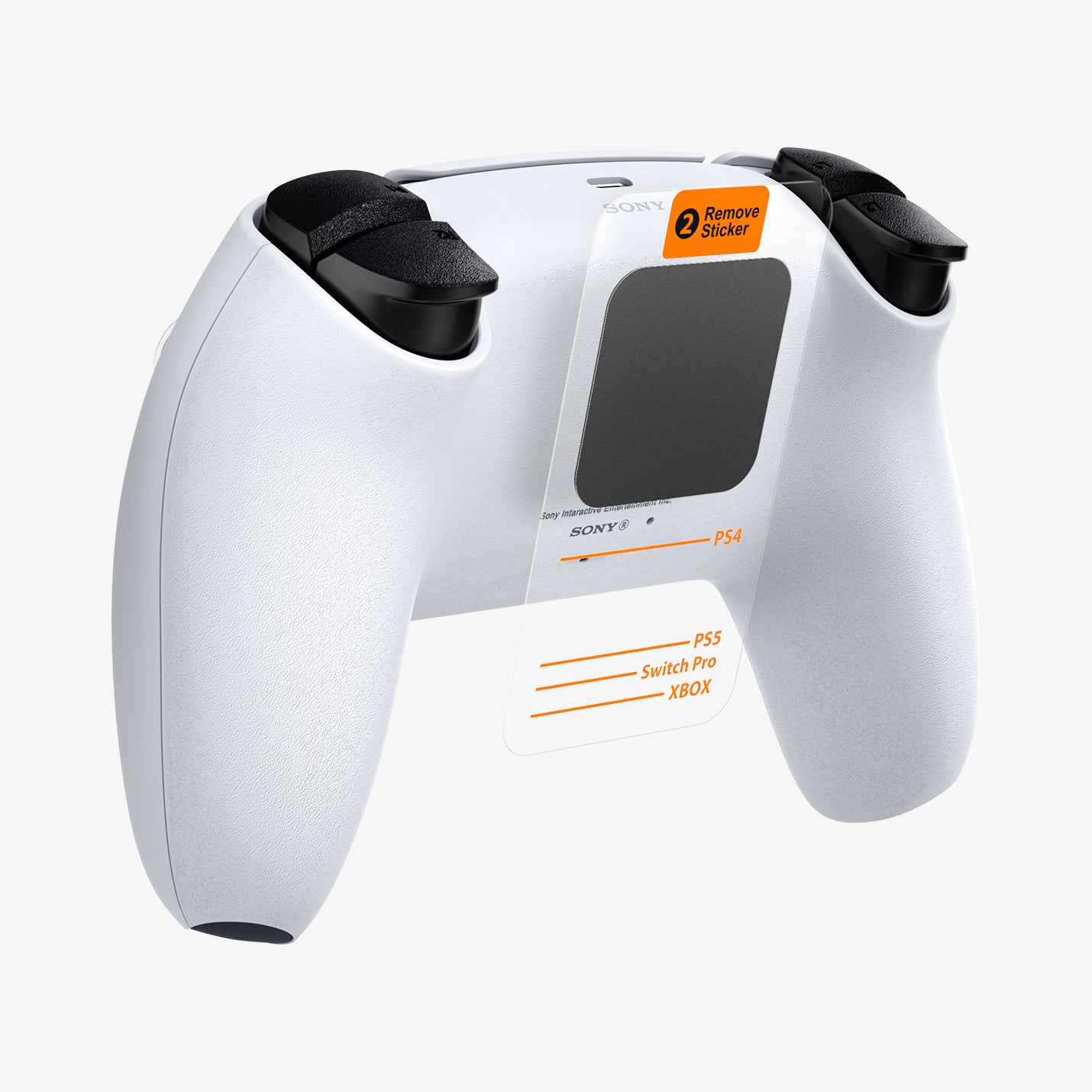AMP06397 - PlayStation 5 Controller Mount | VG300 in White showing the magnetic installation film attached at the back of the controller