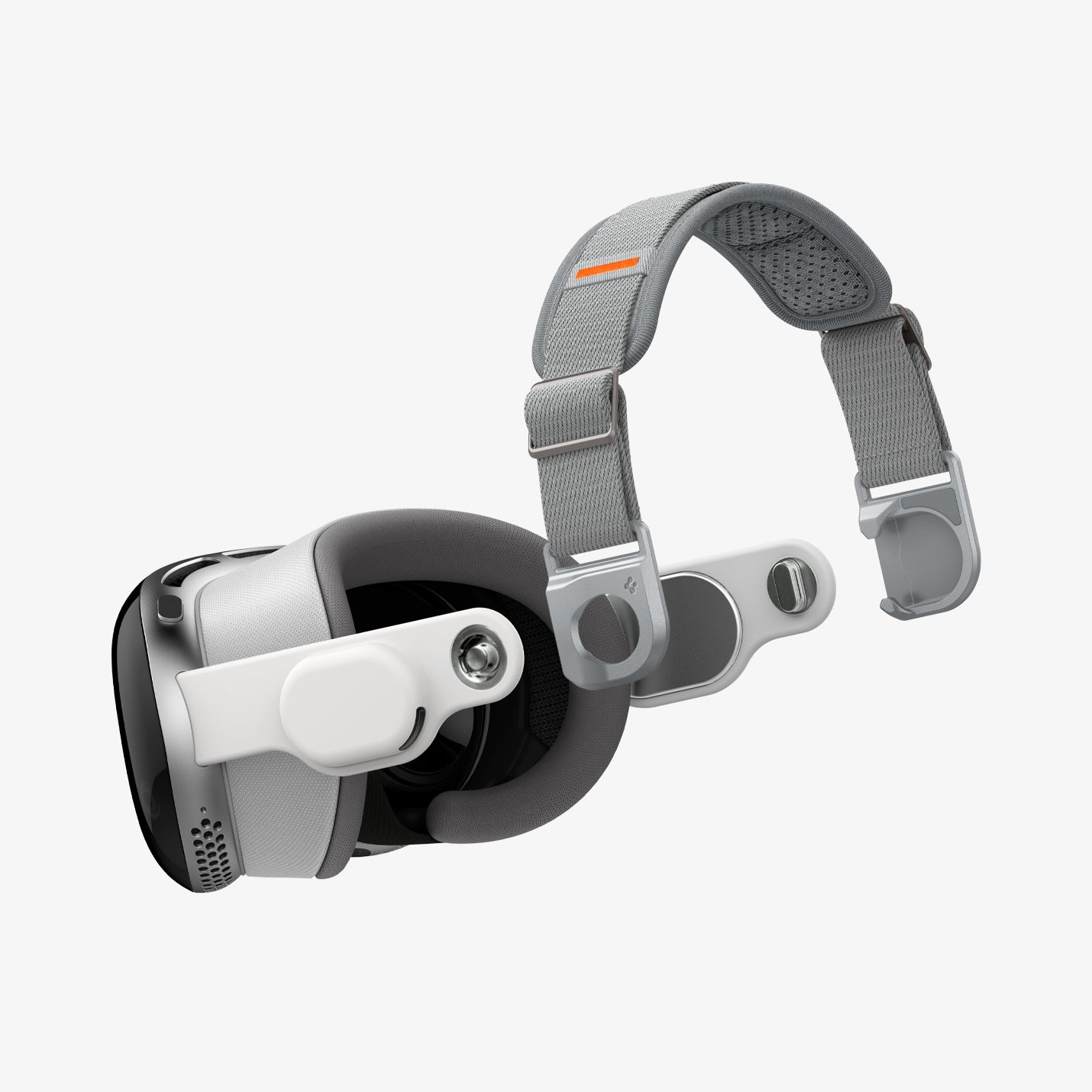 AFA07255 - Apple Vision Pro Head Strap in Charcoal Gray showing the detached front, partial side and inner of the head strap and the device