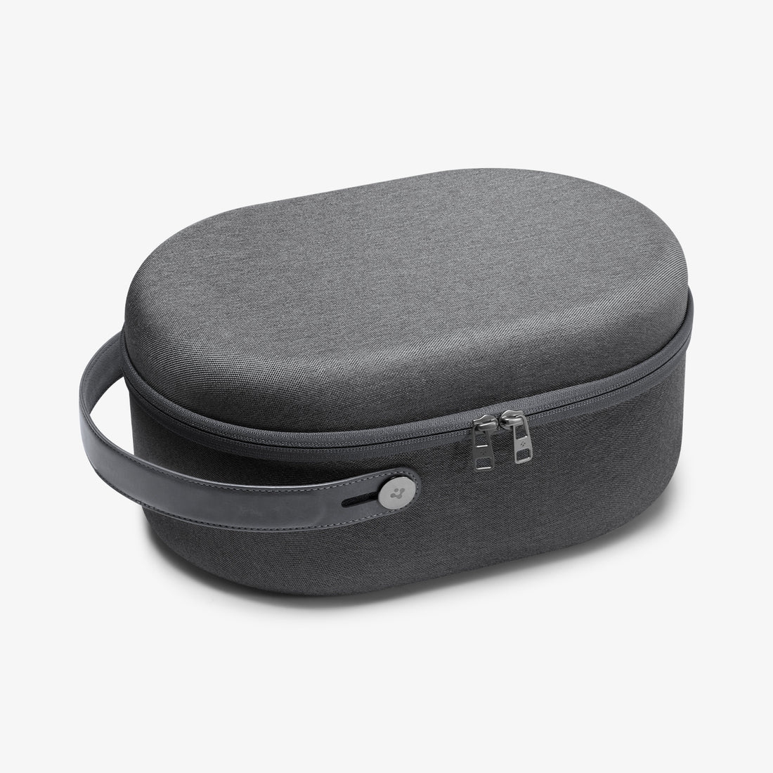SPBD240007 - Apple Vision Pro Bundle in Charcoal Gray showing the front, partial side and inner part of bundled head strap and an elongated pouch with a small elongated pouch inside 
