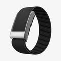 AMP10187 - WHOOP 5.0 fabric band black angled view featuring Spigen metal clasp textured woven exterior and ribbed interior for secure comfortable fit