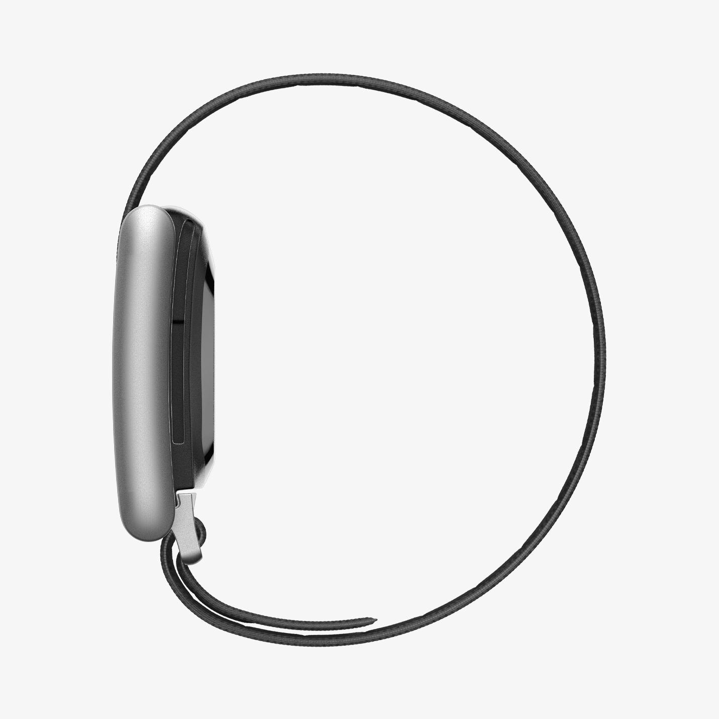 AMP10187 - WHOOP 5.0 fabric band black side profile showing slim sensor housing low profile fit and continuous adjustable strap for lightweight comfort