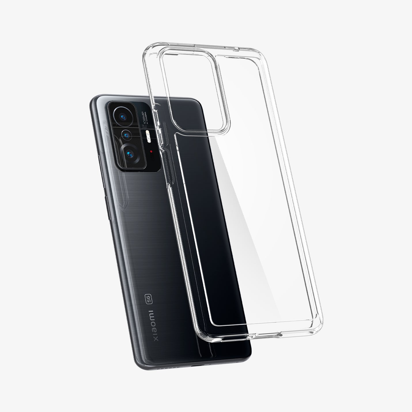 ACS03862 - Xiaomi 11T Ultra Hybrid Case in Crystal Clear showing the back of transparent case hovering above the device