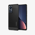 ACS04361 - Xiaomi 12 Pro Rugged Armor Case in Matte Black showing the back and front side by side