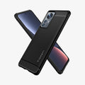 ACS04361 - Xiaomi 12 Pro Rugged Armor Case in Matte Black showing the back, partial side, next to it showing partial front and partial side