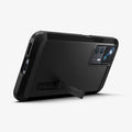 ACS05300 - Xiaomi 12T Pro Tough Armor Case in Black showing the back and partial side with propped up built-in kickstand