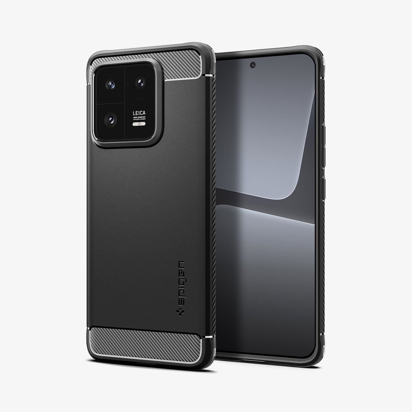 ACS05325 - Xiaomi 13 Pro Rugged Armor Case in Matte Black showing the back and front side by side