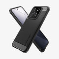 ACS07422 - Xiaomi 14 Case Rugged Armor in Matte Black showing the back, partial side of the case, beside it, showing inner case and partial side