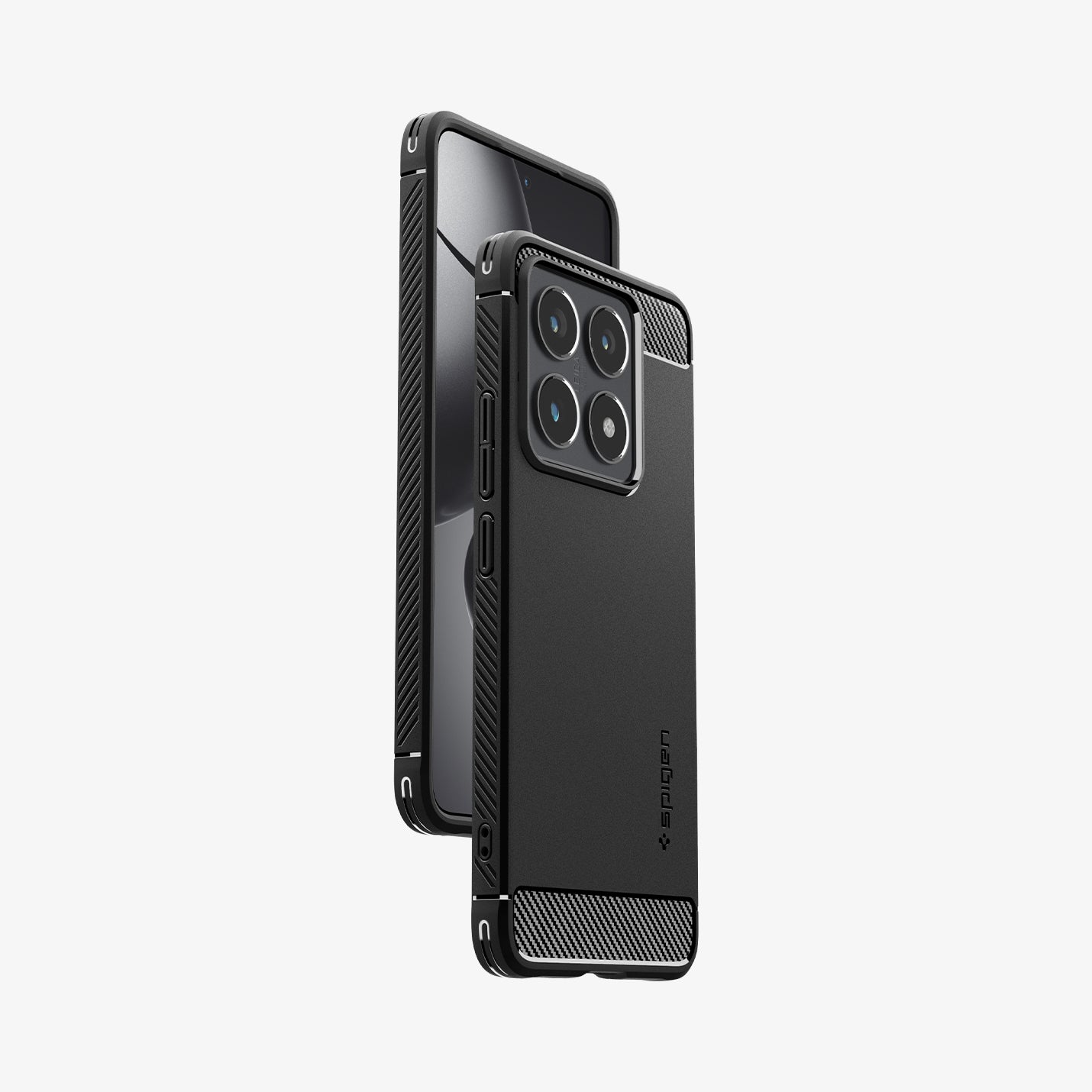 ACS08857 - Xiaomi 14T Case Rugged Armor in Matte Black showing the back, partial front hovering in front and sides