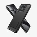 ACS08857 - Xiaomi 14T Case Rugged Armor in Matte Black showing the back, partial side. Behind it, showing partial front and side