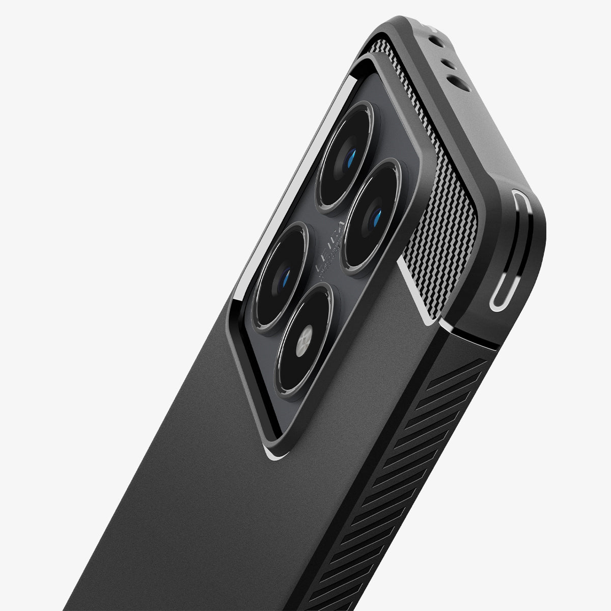 ACS08858 - Xiaomi 14T Pro Case Rugged Armor in Matte Black showing the back and top, focused on camera zoomed in
