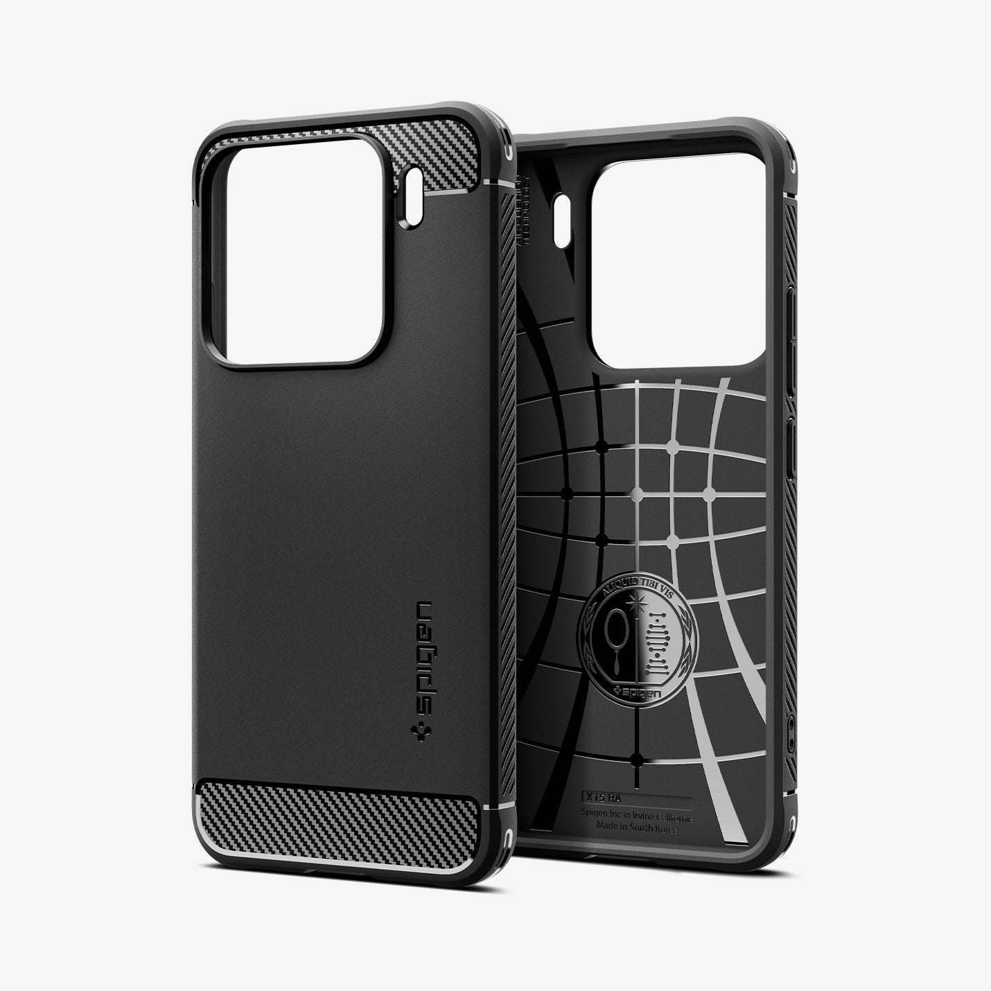 ACS08859 - Xiaomi 15 Case Rugged Armor in Matte Black showing the 
back, partial inner and sides