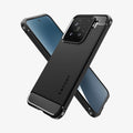 ACS08859 - Xiaomi 15 Case Rugged Armor in Matte Black showing the 
back, partial side. Behind it, showing partial front and side
