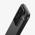 ACS08859 - Xiaomi 15 Case Rugged Armor in Matte Black showing the 
back and top, focused on camera zoomed in