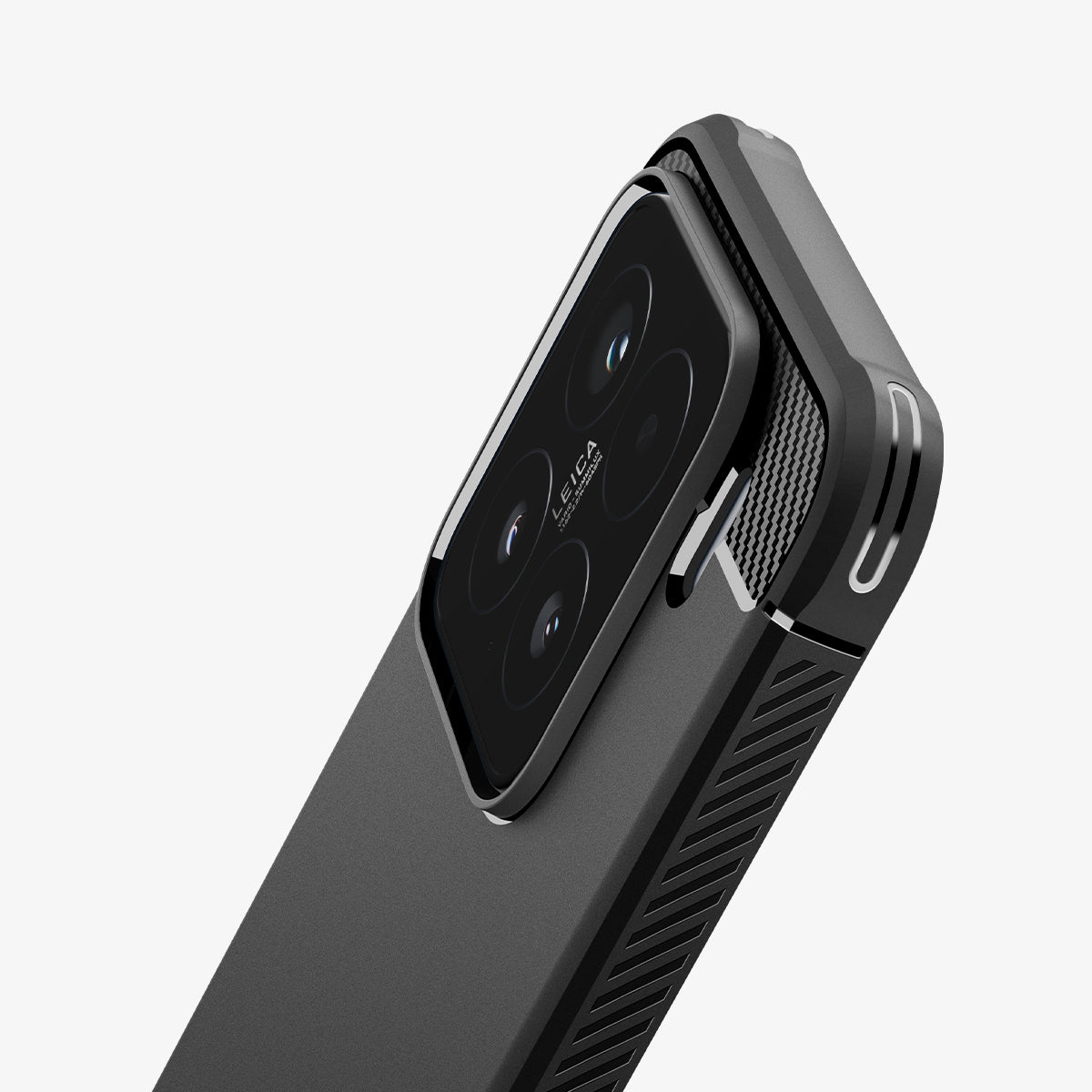 ACS08859 - Xiaomi 15 Case Rugged Armor in Matte Black showing the 
back and top, focused on camera zoomed in