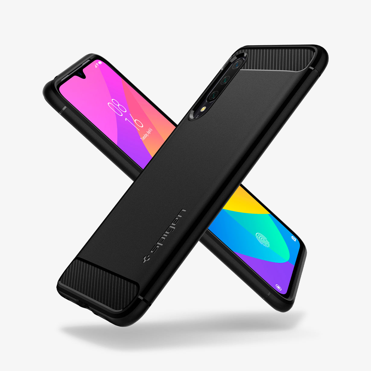S52CS26400  - Xiaomi Mi 9 Lite Case Rugged Armor in  Matte Black showing the back, partial side beside it, partial front and side