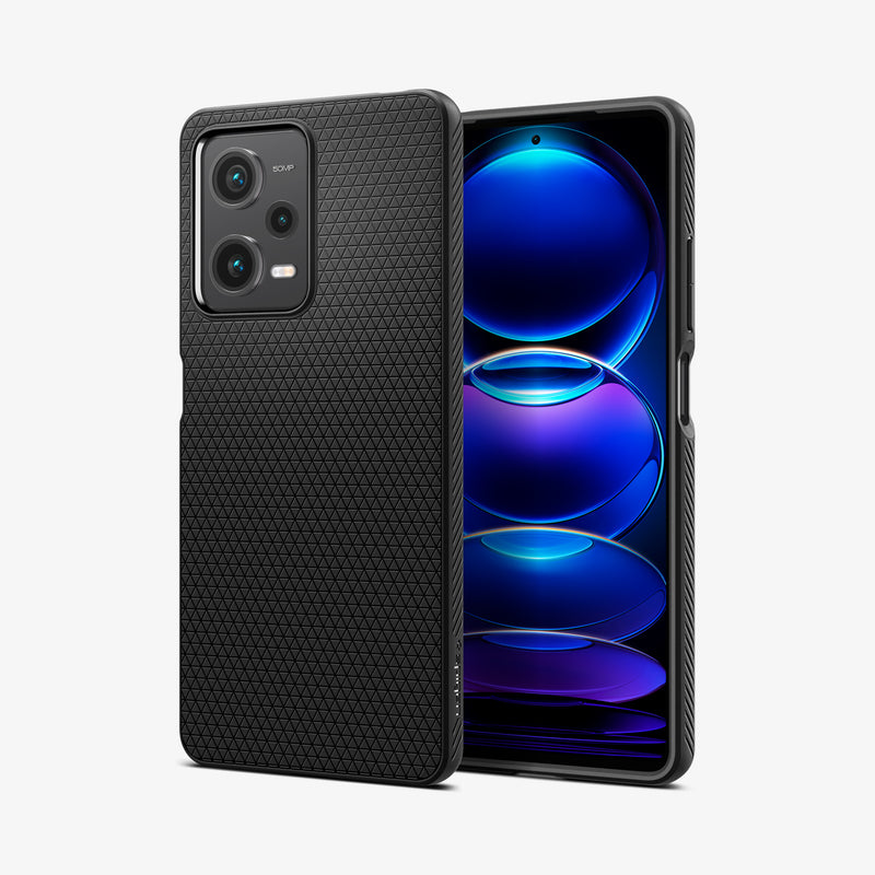 ACS04414 - Xiaomi Redmi Note 12 Pro Case Liquid Air in Matte Black showing the back behind it, is another device showing front