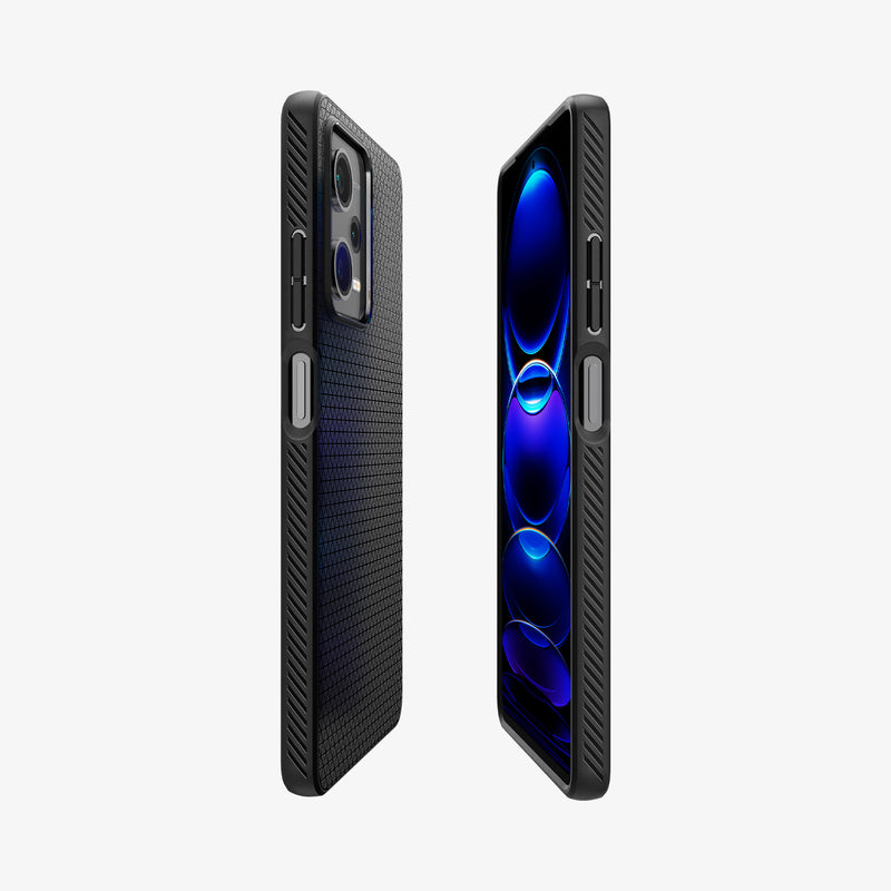 ACS05788 - Xiaomi POCO X5 Pro 5G Liquid Air Case in Matte Black showing the side, partial back and side, partial front paralleled with each other