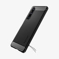 ACS06204 - Sony Xperia 1V Case Rugged Armor in matte black showing the back and side